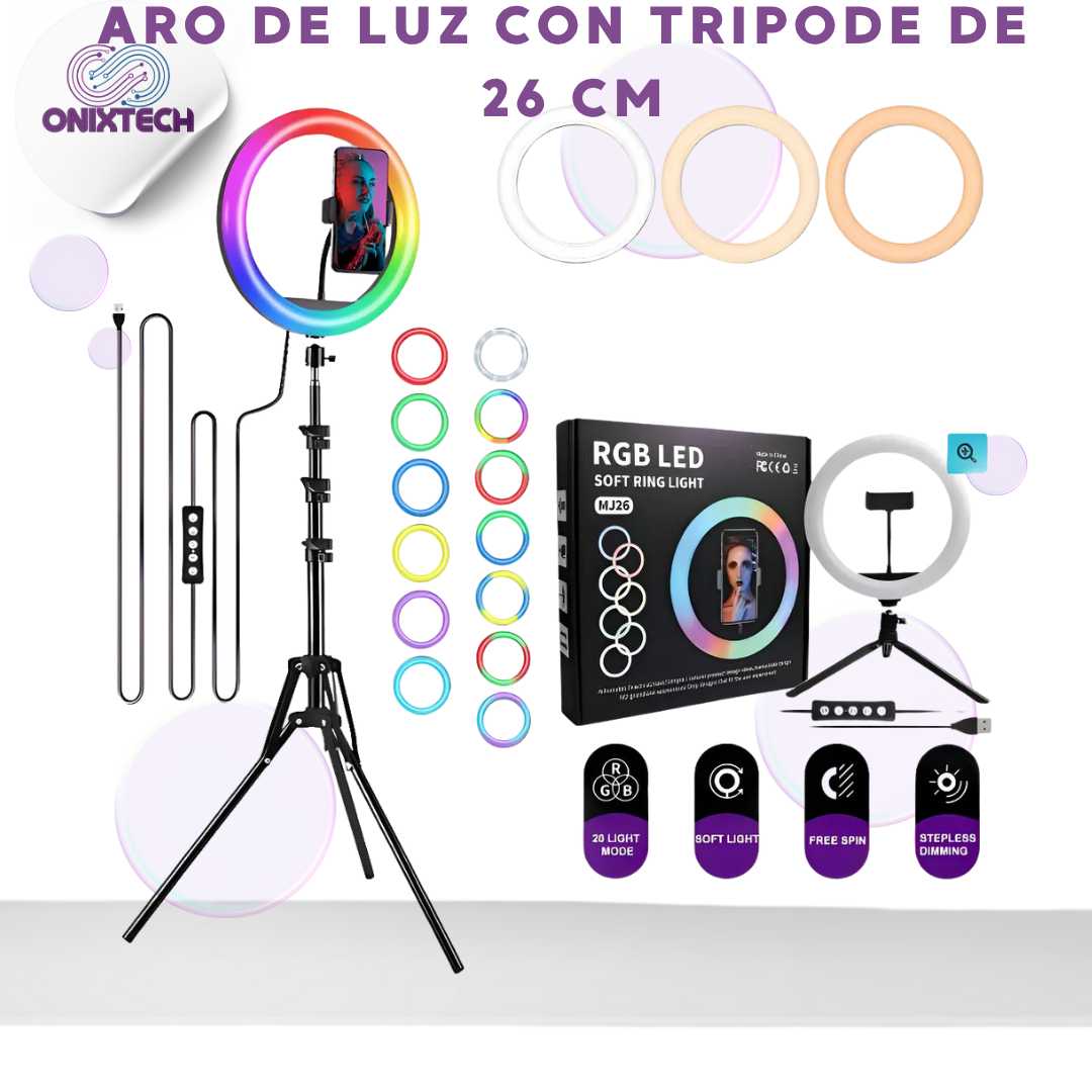 ARO DE LUZ CON TRIPODE DE  26 CM